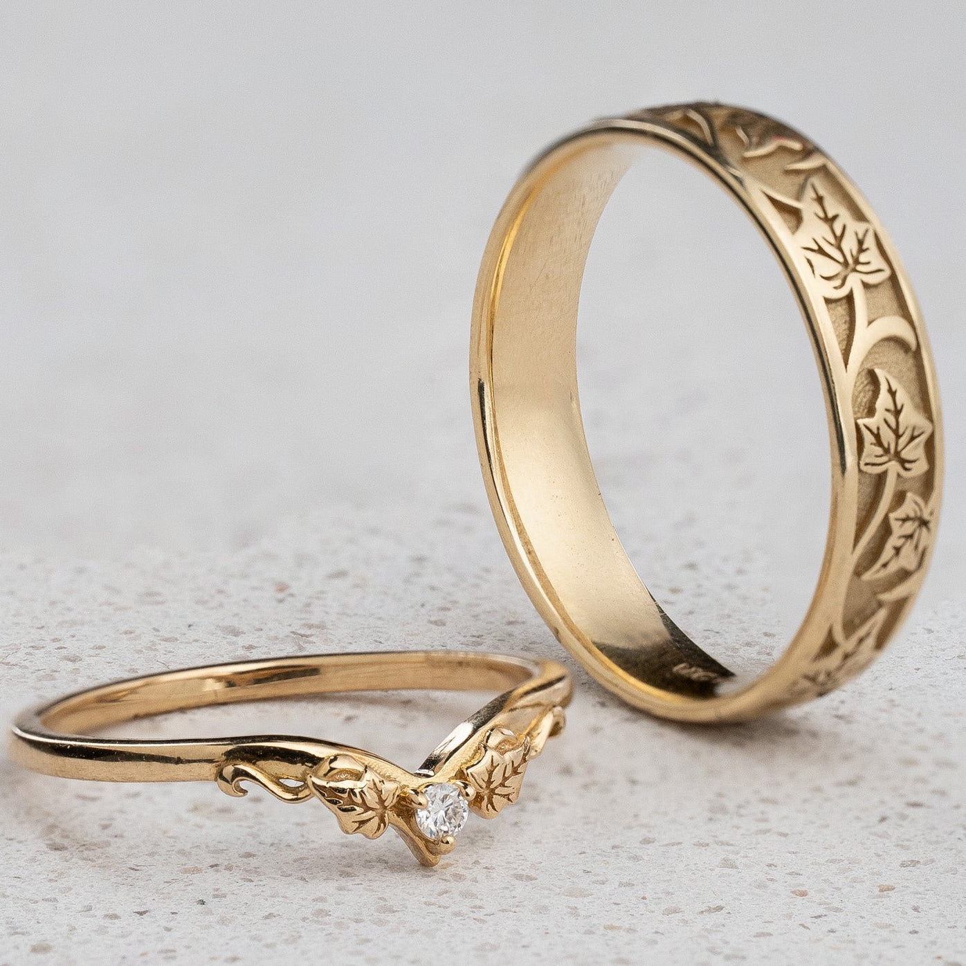 The Ariadne Wedding Pair - His Ivy Band & Her Diamond Ring