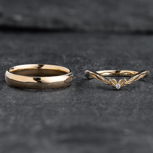 The Harmony Wedding Set – His Classic Band & Her Curved Diamond Ring