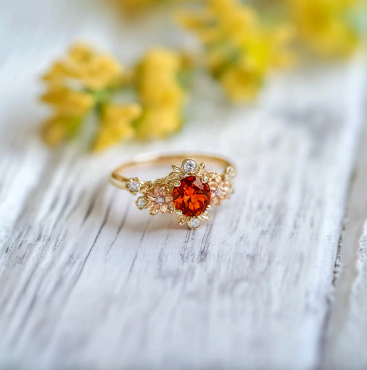 Eve's Garden Mandarine Garnet Engagement Ring, Mandarine Orange Garnet ring