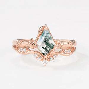 Unique Leafy Moss Agate Ring Sets 2pcs