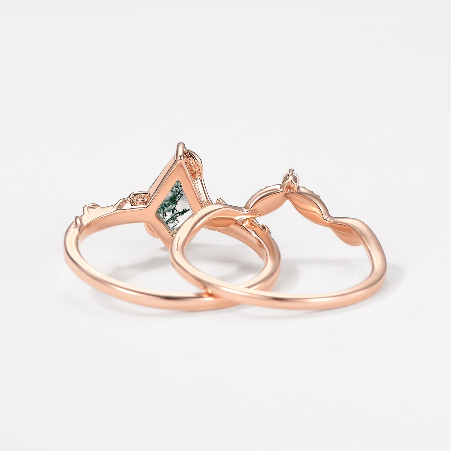Unique Leafy Moss Agate Ring Sets 2pcs