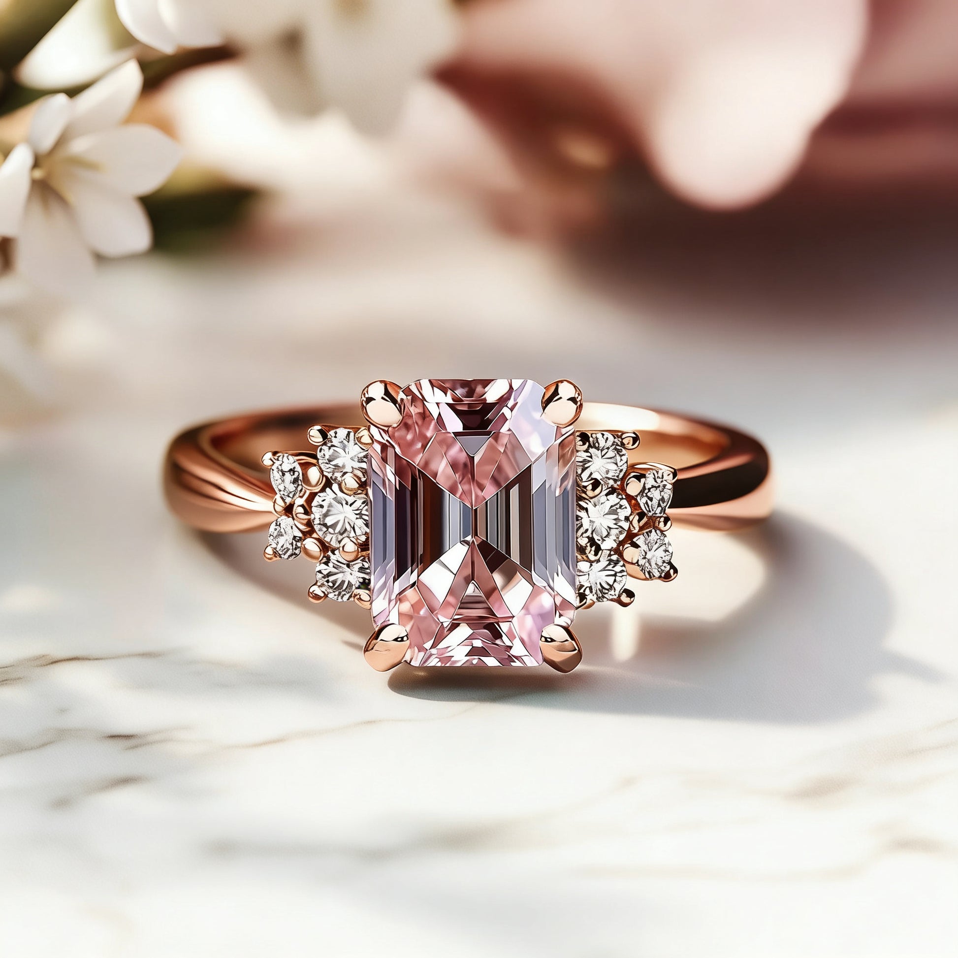 The Danica 2CT Emerald Cut Pink Gemstone Ring