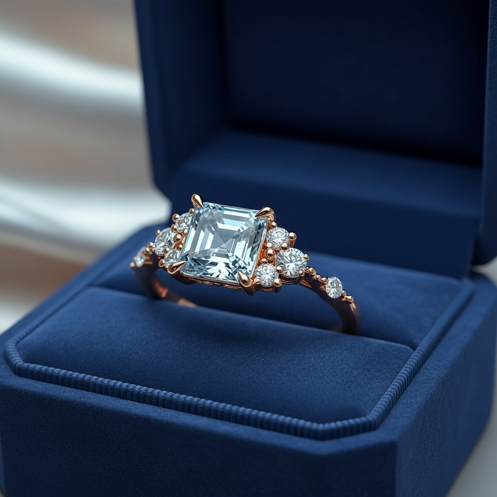 The Gisella 2CT Asscher Cut Blue Gemstone Ring