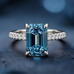 The Blue Camellia | 3CT Emerald-Cut Solitaire Ring