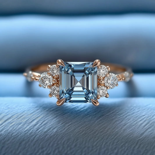 The Gisella 2CT Asscher Cut Blue Gemstone Ring