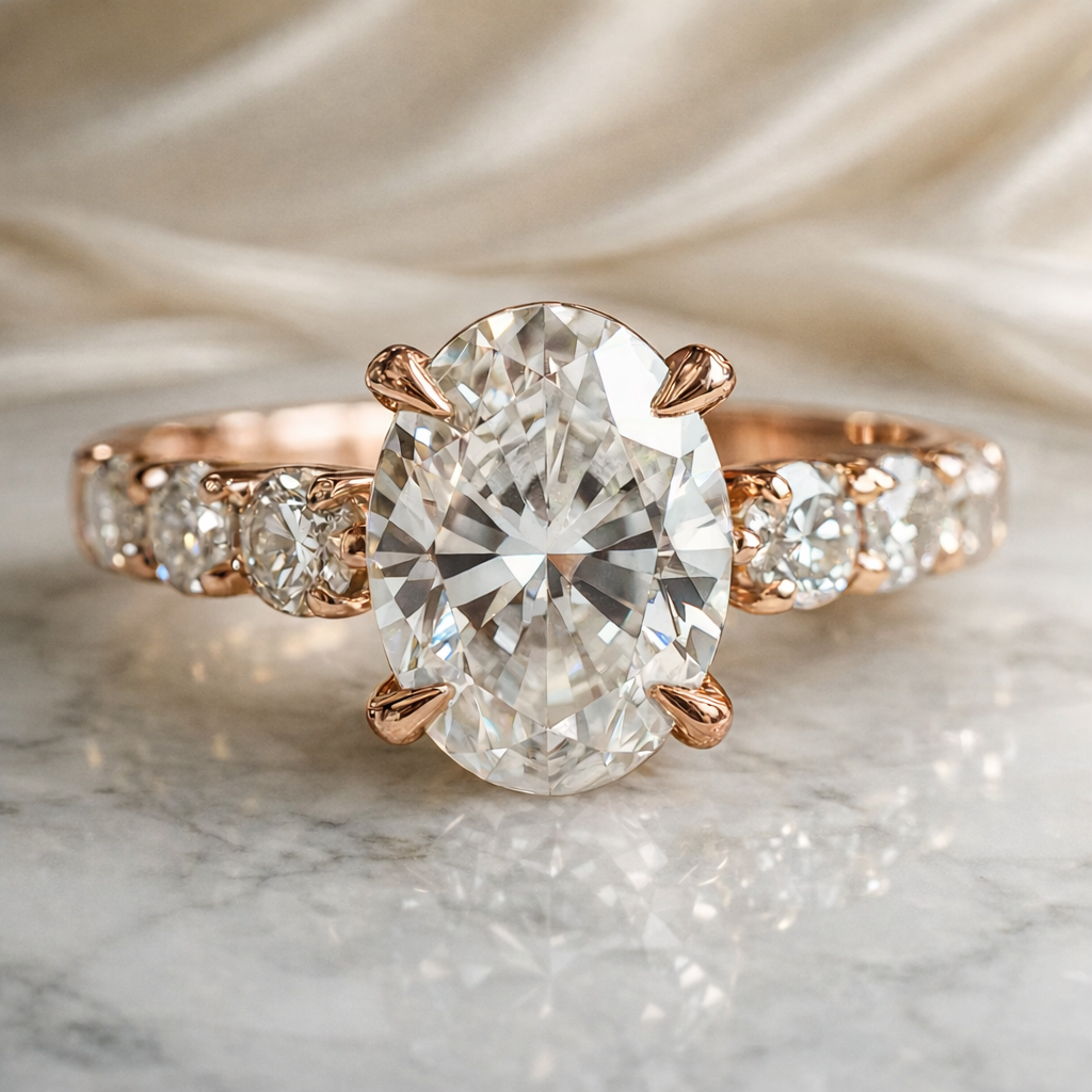 The Celestine Solitaire | 3CT Oval Moissanite Star Ring
