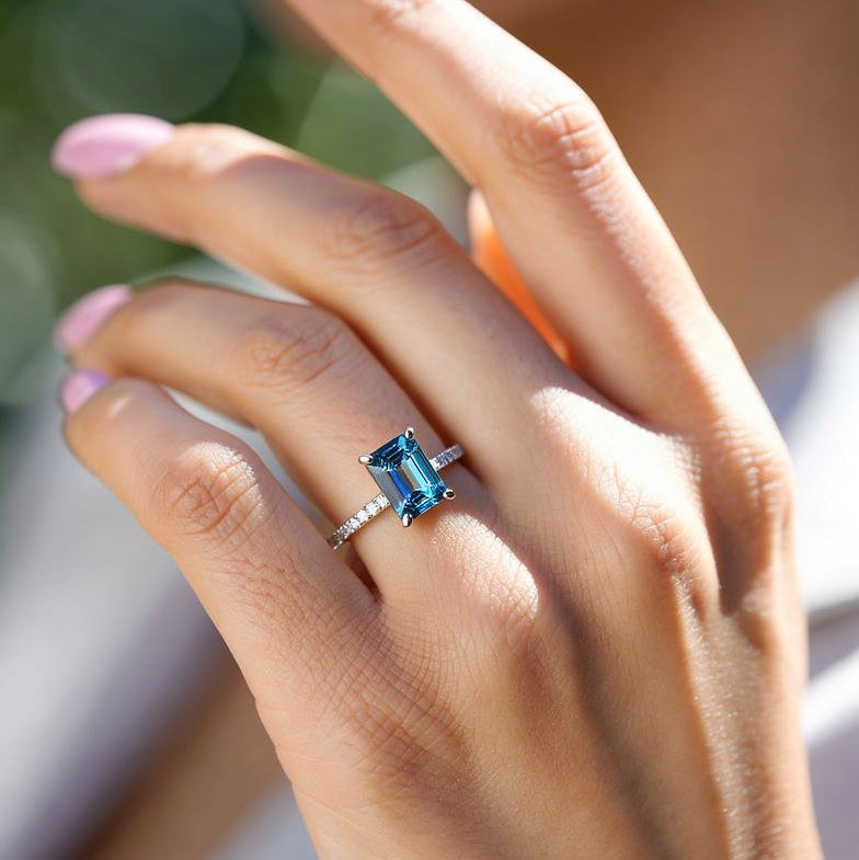 The Blue Camellia | 3CT Emerald-Cut Solitaire Ring