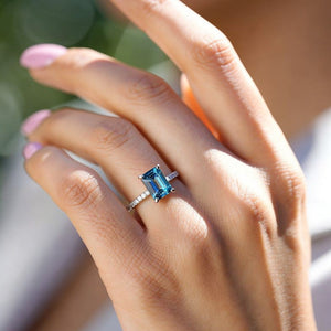 The Blue Camellia | 3CT Emerald-Cut Solitaire Ring