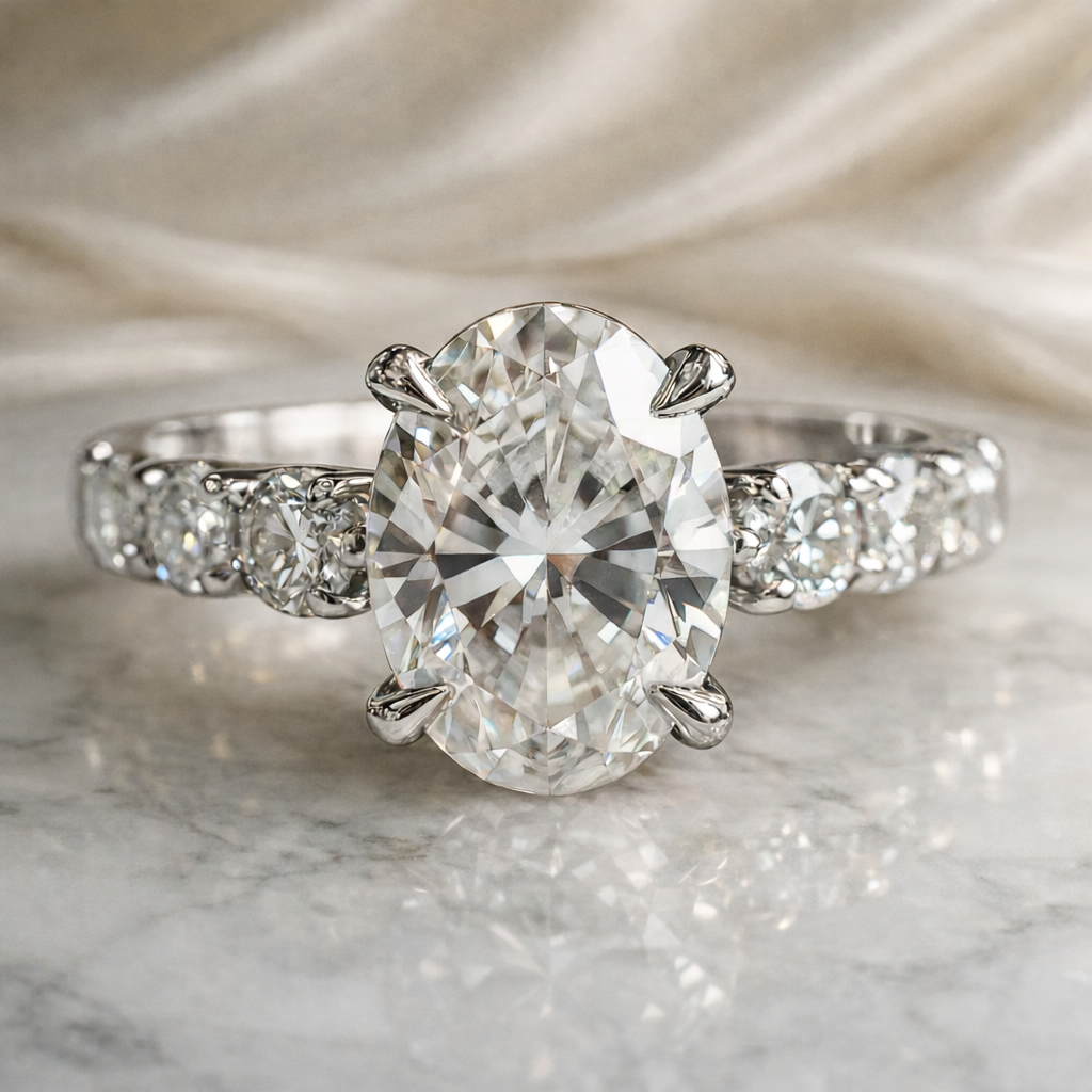 The Celestine Solitaire | 3CT Oval Moissanite Star Ring