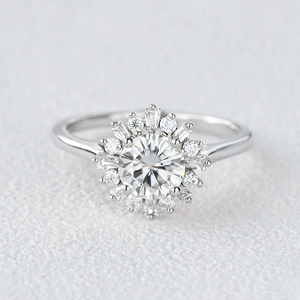 Sunflower Moissanite Halo Yellow Gold Inspired Ring