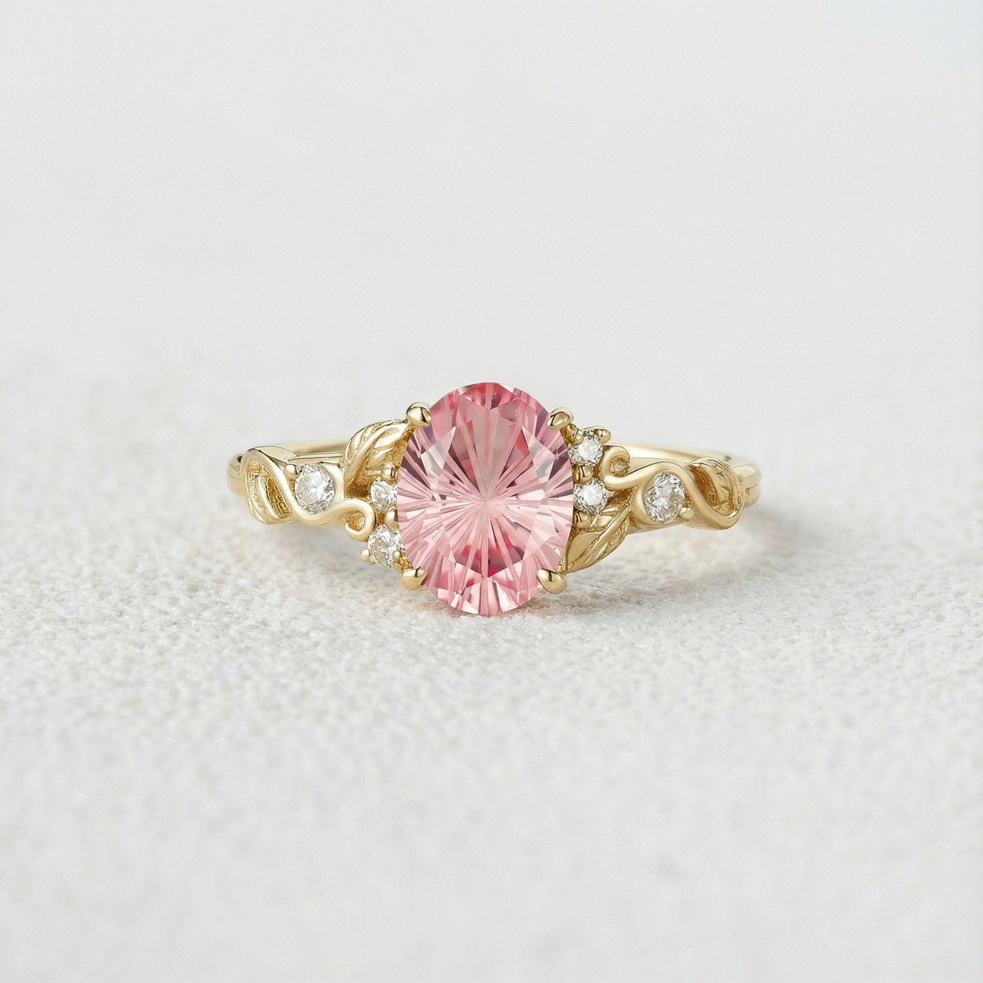 Lila Dainty Sparkle Cut Pink Sapphire Leaf Engagement Ring