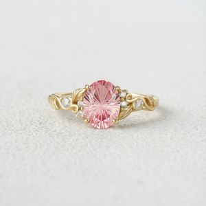 Lila Dainty Sparkle Cut Pink Sapphire Leaf Engagement Ring