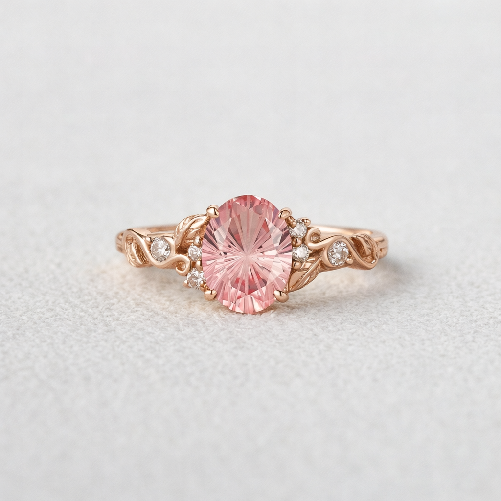 Lila Dainty Sparkle Cut Pink Sapphire Leaf Engagement Ring