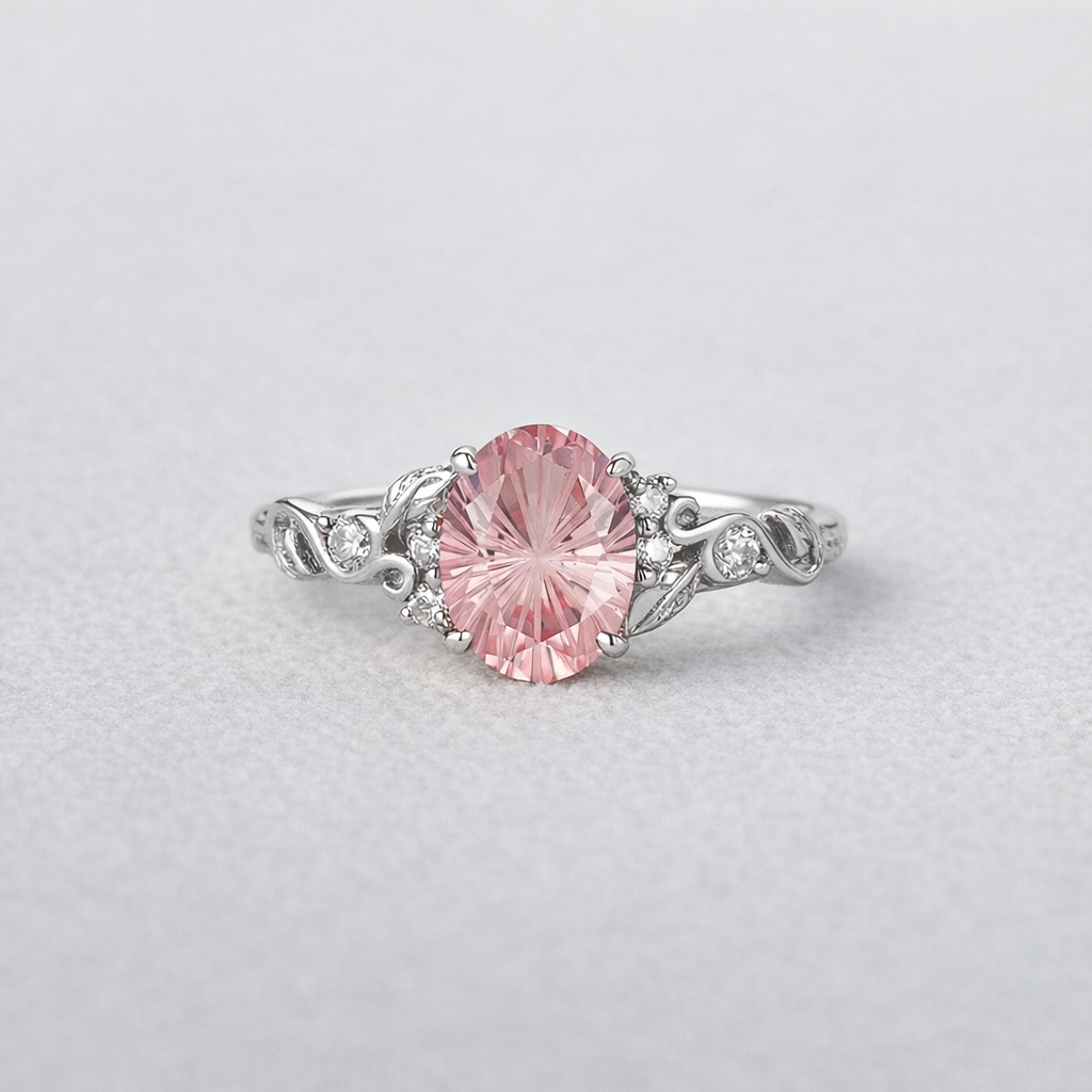 Lila Dainty Sparkle Cut Pink Sapphire Leaf Engagement Ring