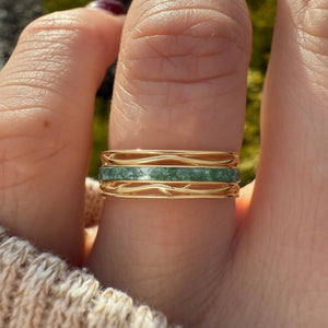 8MM Moss Agate Branch Yellow Gold Men Rings