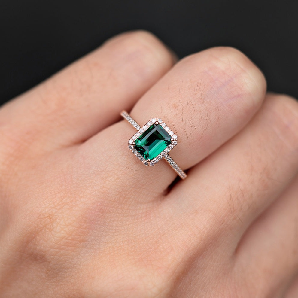 Vintage Emerald & Moissanite Rose Gold Ring