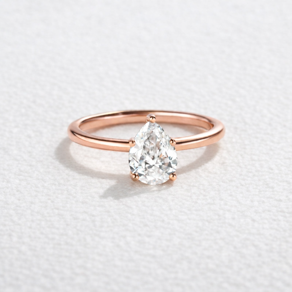 1.0ct Pear Shaped Moissanite Classic Solitaire Ring