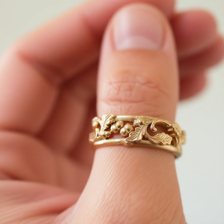 The Airy Grove | An Openwork Wide Band of Oak & Acorn