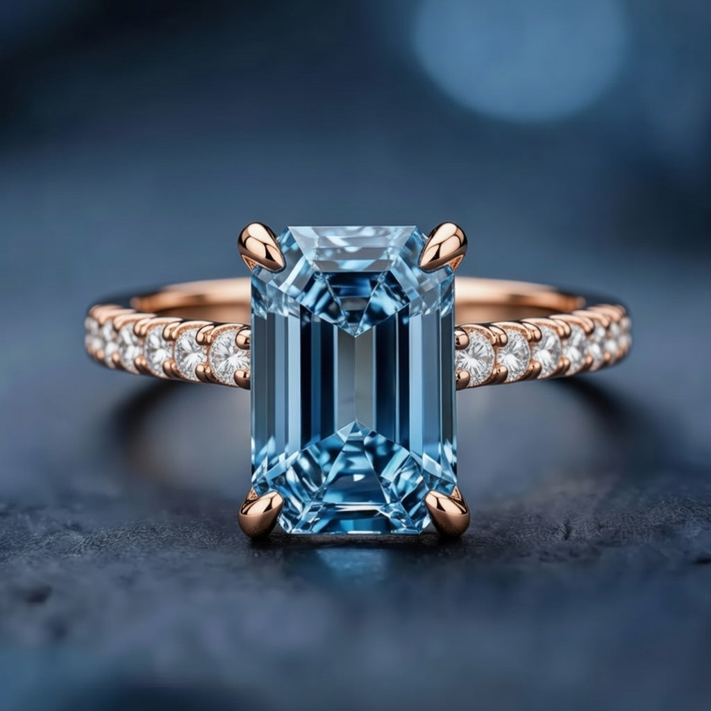 The Blue Camellia | 3CT Emerald-Cut Solitaire Ring
