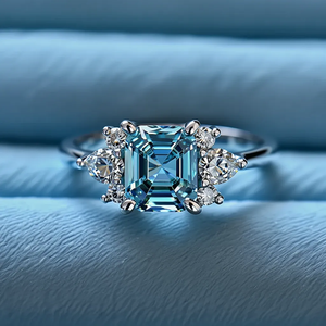 Valencia 2CT Blue Asscher Cut Blue Gemstone Ring