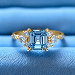 The Gisella 2CT Asscher Cut Blue Gemstone Ring