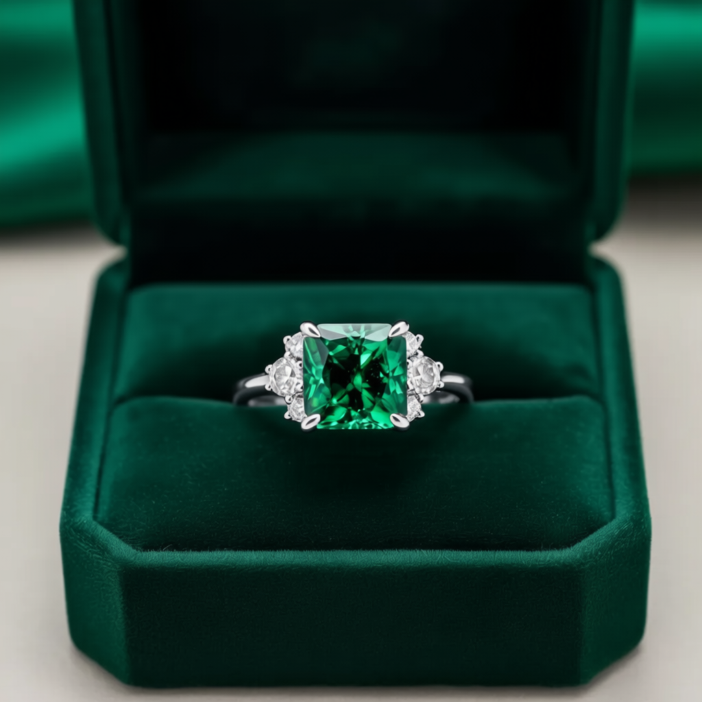 The Ulissa 2CT Princess Cut Green Gemstone Ring