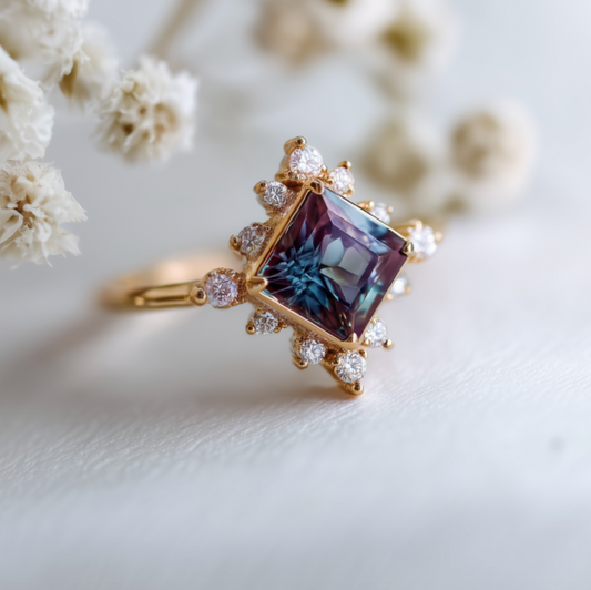 14k Gold Alexandrite Engagement ring, Alexandrite Ring