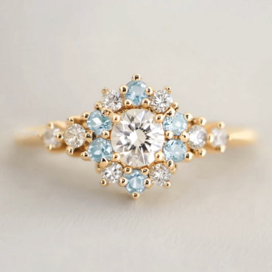 Liora Blue Aquamarine Engagement Ring, 14k Gold Aquamarine Engagement ring