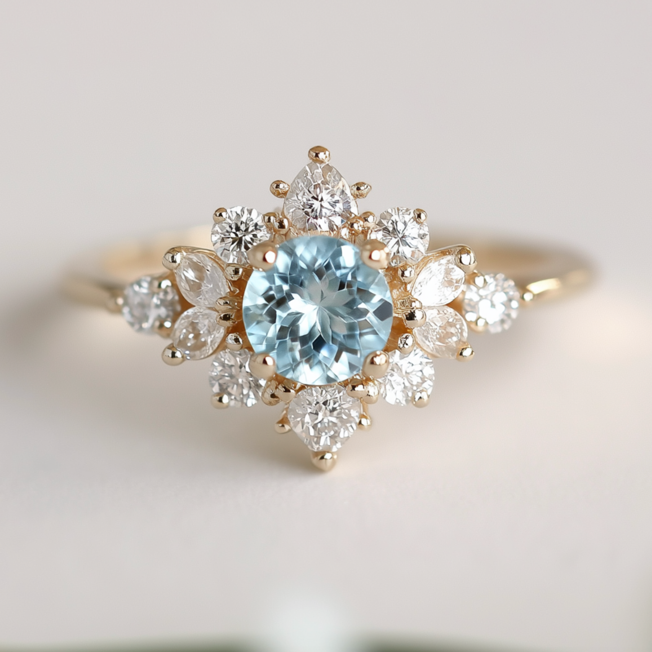 Ondine Aquamarine Engagement Ring, 14k Gold Aquamarine Engagement ring