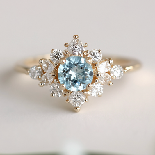 Ondine Aquamarine Engagement Ring, 14k Gold Aquamarine Engagement ring
