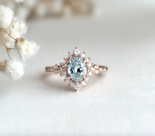 Theia Aquamarine Engagement Ring, 14k Gold Engagement Ring