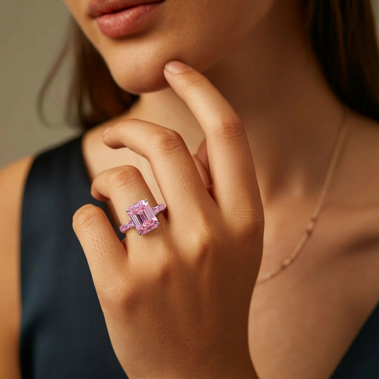 Prisca 3CT Emerald Cut Pink Gemstone Ring