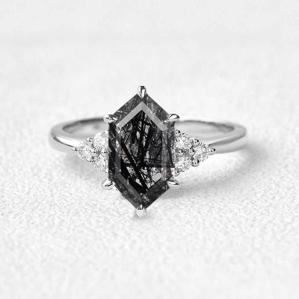 Vintage Hexagon Moss Agate 3 Stone Engagement Ring - Nova