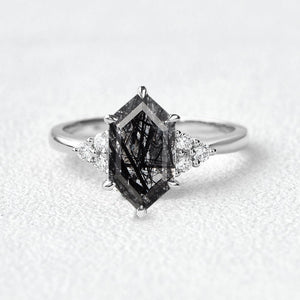 Vintage Hexagon Moss Agate 3 Stone Engagement Ring - Nova