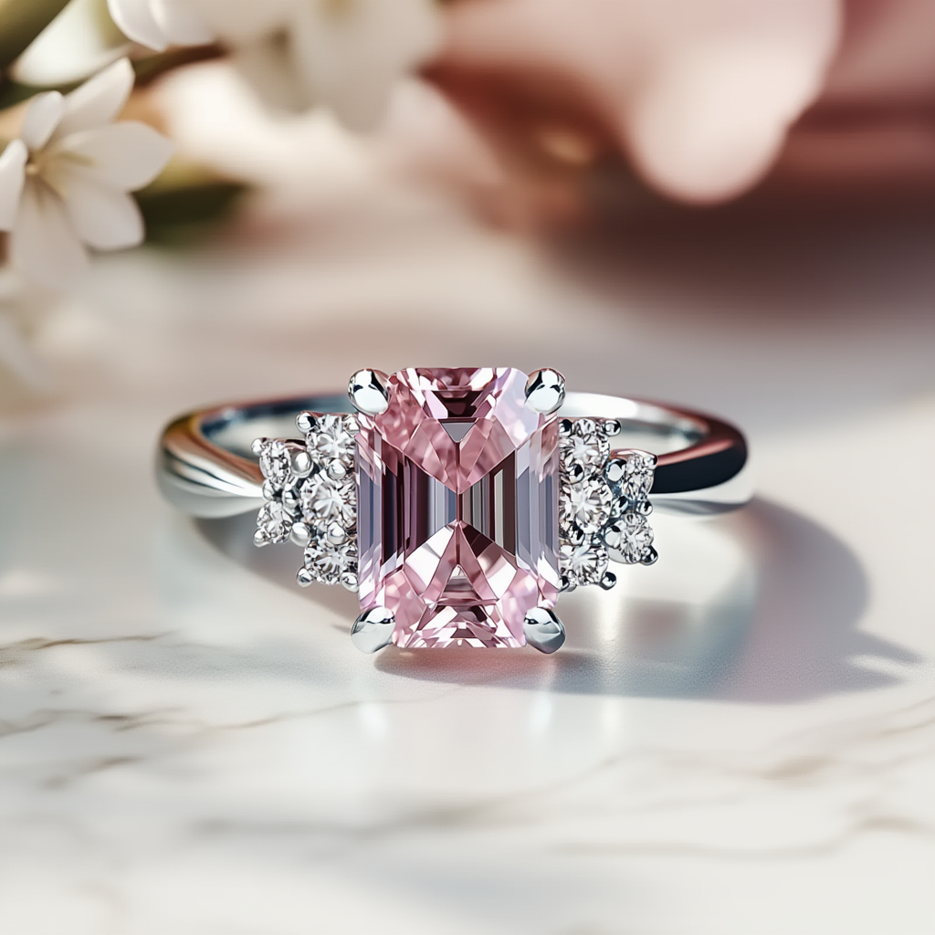 The Danica 2CT Emerald Cut Pink Gemstone Ring