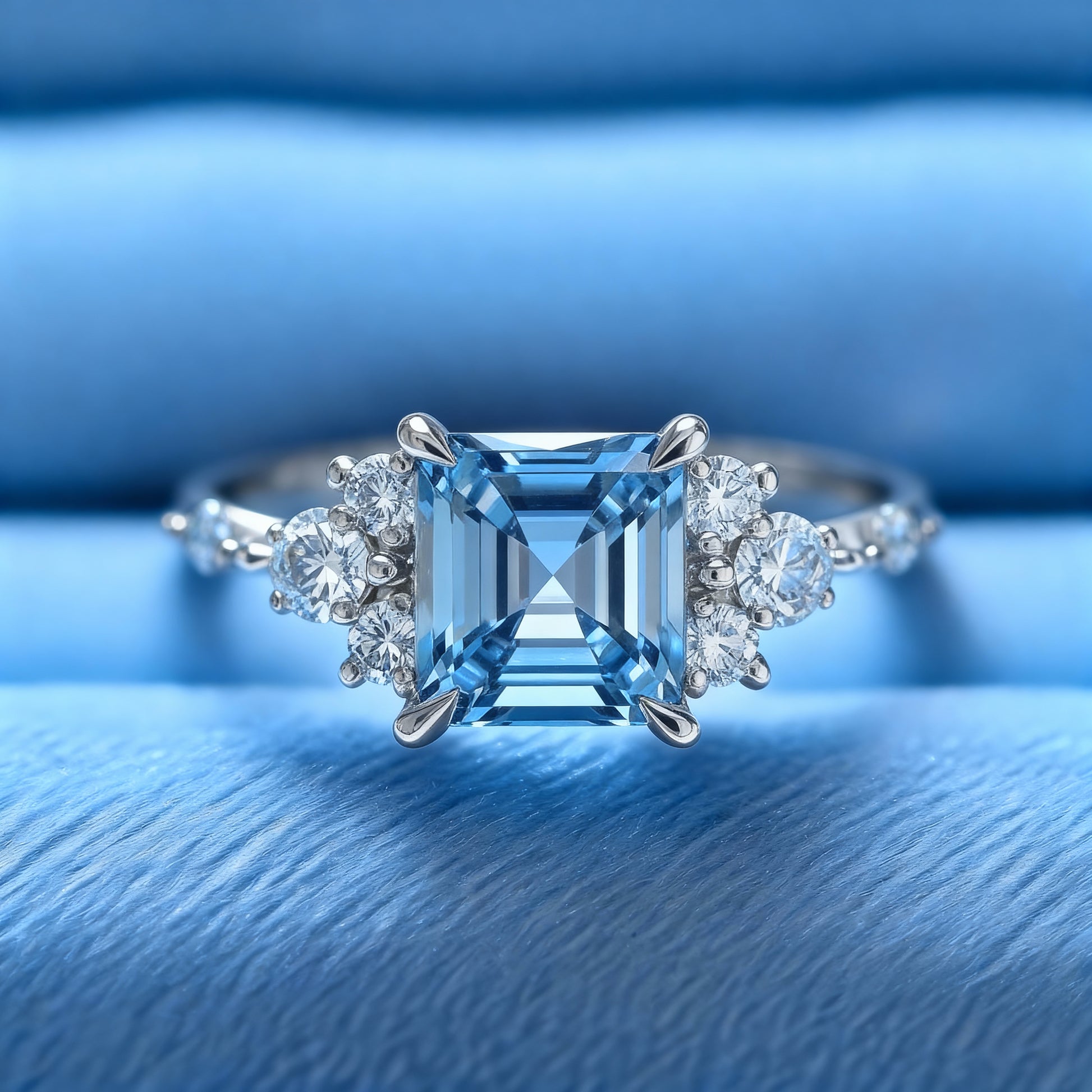 The Gisella 2CT Asscher Cut Blue Gemstone Ring