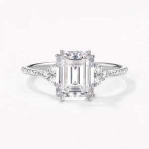 Classic Emerald Cut Moss Agate & Moissanite Cluster Engagement Ring