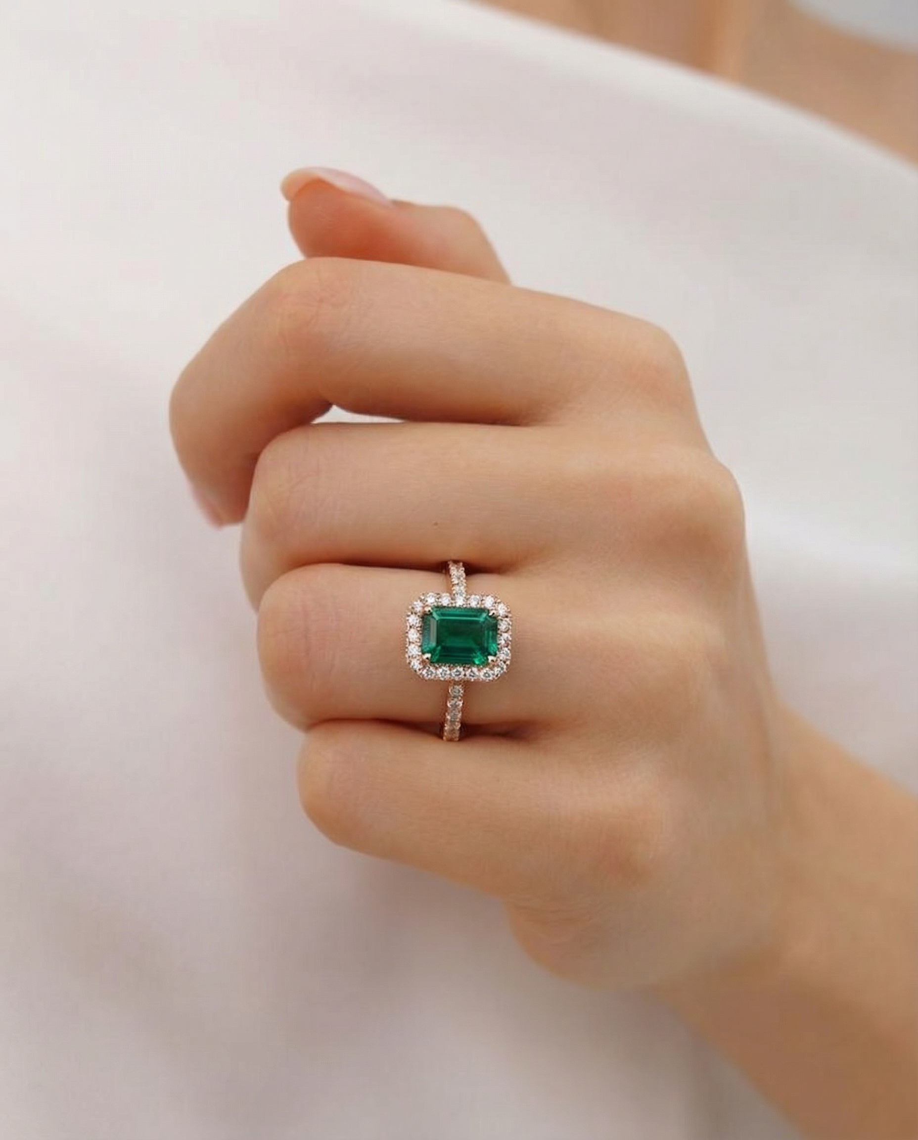 Vintage Emerald & Moissanite Rose Gold Ring