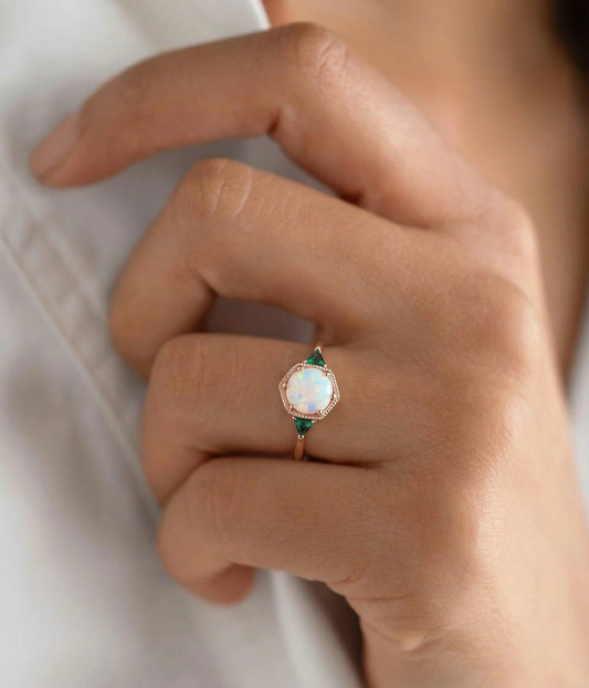 Classic Opal & Emerald Rose Gold Ring