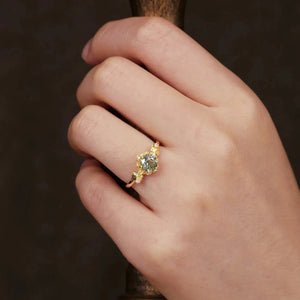 Sylvie’s Blossom |Round Green Sapphire Floral Engagement Ring