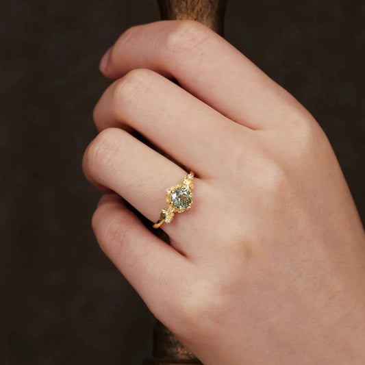 Sylvie’s Blossom |Round Green Sapphire Floral Engagement Ring