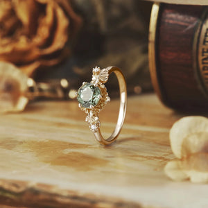 Sylvie’s Blossom |Round Green Sapphire Floral Engagement Ring