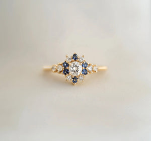 Natural blue and white Sapphire Engagement ring, Sapphire Engagement Ring # Indira