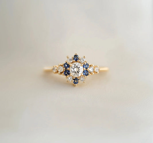 Natural blue and white Sapphire Engagement ring, Sapphire Engagement Ring # Indira