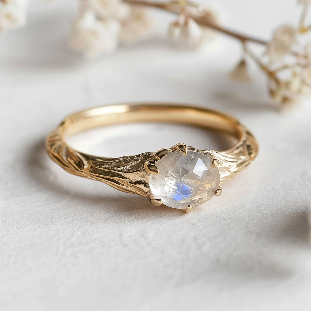Angel's Wing, Raw Moonstone Solitary Engagement Ring