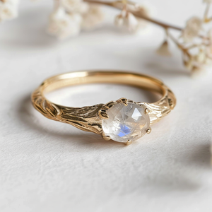 Angel's Wing, Raw Moonstone Solitary Engagement Ring
