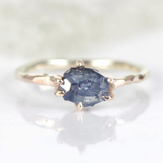 Free Formed Raw Sapphire Engagement Ring, Sapphire Solitary Engagement Ring