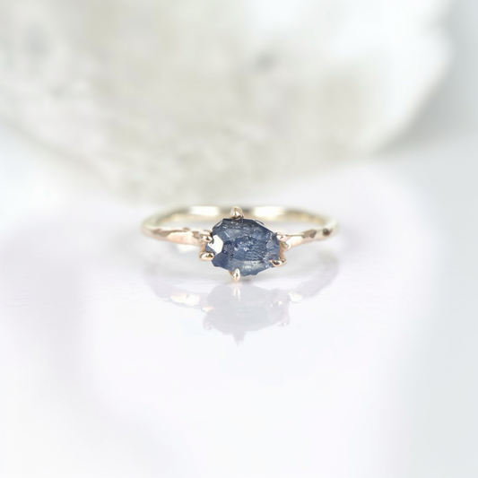 Free Formed Raw Sapphire Engagement Ring, Sapphire Solitary Engagement Ring