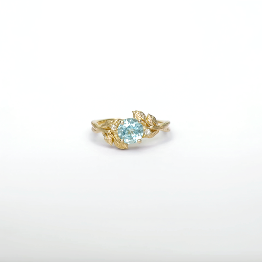 Solid Gold Blue Aquamarine Engagement Ring, Aquamarine Engagement ring