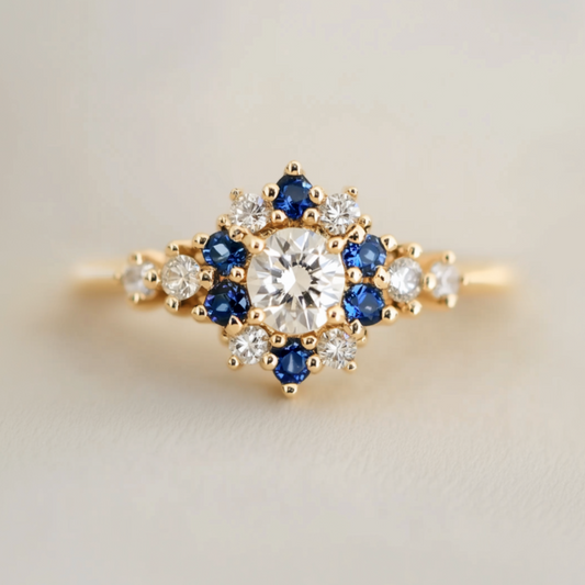 Natural blue and white Sapphire Engagement ring, Sapphire Engagement Ring # Indira